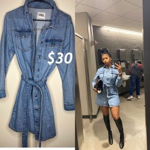 Denim Zara mini dress with belt. Worn once